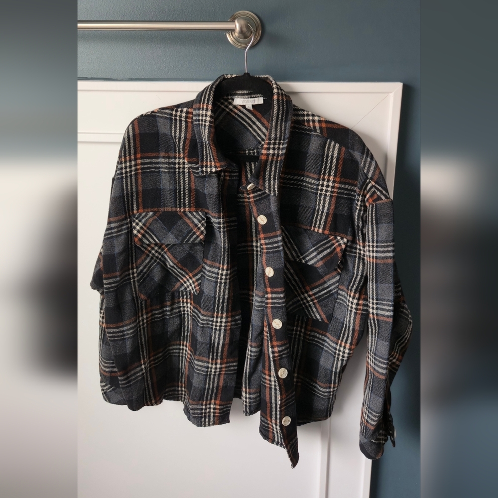 Plaid Button Down Shirt - Navy and White